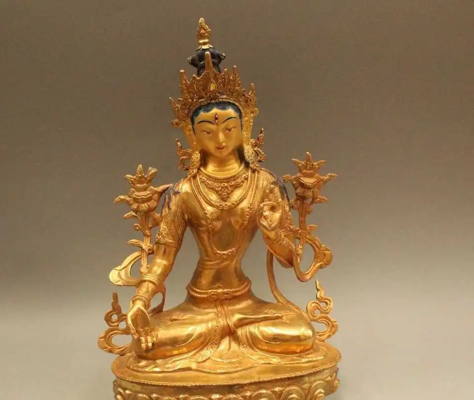 13" China Tibet Buddhism Bronze Gild Lucky Seat White Tara Goddess Buddha Statue 
13" China Tibet Buddhism Bronze Gild Lucky Seat White Tara Goddess Buddha Statue