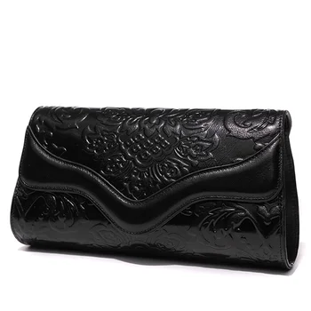 

Vintage Celebrity Banquet Clutches Wallet Embossing Genuine Leather Handbag Clutch Purse Woman's Shoulder Crossbody Bag Wristlet