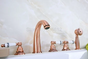 Antique Red Copper Roman Bathtub Mixer Faucet Set with Handheld Shower Deck Mounted 5 Holes Hot and Cold Taps ttf234
Antique Red Copper Roman Bathtub Mixer Faucet Set with Handheld Shower Deck Mounted 5 Holes Hot and Cold Taps ttf234