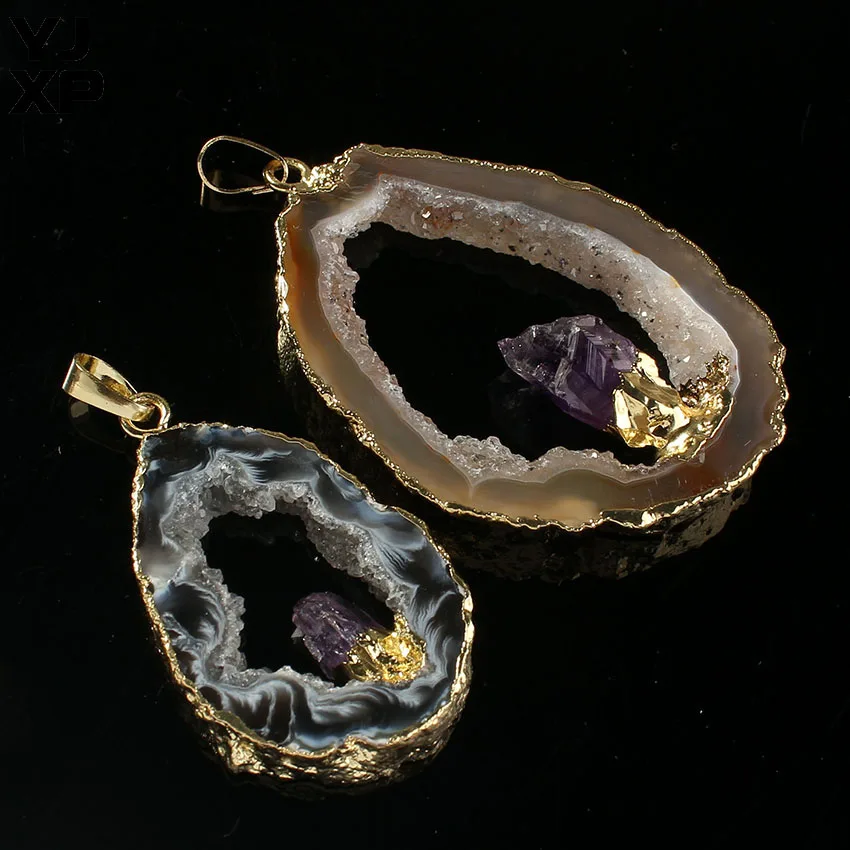 YJXP Hollow Inlay Amethysts Natural Agates Gravel Stone Geode Slice Pendant Women Charm Jewelry for Gift
YJXP Hollow Inlay Amethysts Natural Agates Gravel Stone Geode Slice Pendant Women Charm Jewelry for Gift