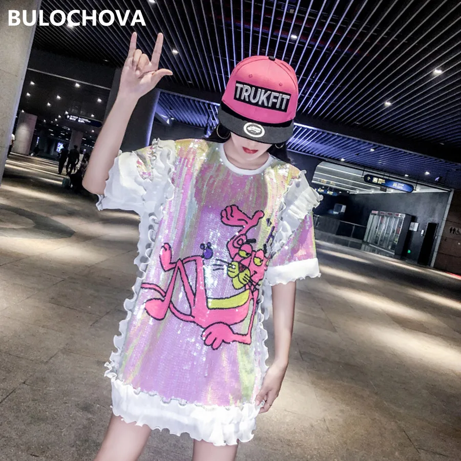 Women Pink Catoon Sequins T-shirt Dress Glitter Fashion Hip Hop Bling T-shirt Dresses Colorful Stars for Stage Dance Club Party
Women Pink Catoon Sequins T-shirt Dress Glitter Fashion Hip Hop Bling T-shirt Dresses Colorful Stars for Stage Dance Club Party