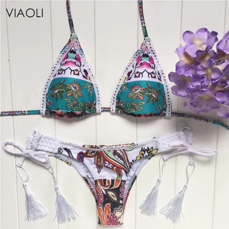 Lace Print Women's Swimming Suit 2018 Swimsuit Brazilian Thong Set Hand-woven White Tassel Swimwear Beach Push Up Maillot
Lace Print Women's Swimming Suit 2018 Swimsuit Brazilian Thong Set Hand-woven White Tassel Swimwear Beach Push Up Maillot