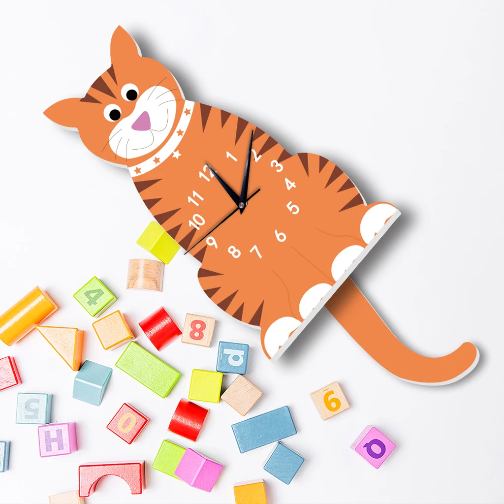 Japanese Adorable Pendulum Clock Funny Crafts Swinging Tail Wall Clock Kit for Kid's Nursery Children's Bedroom Decor