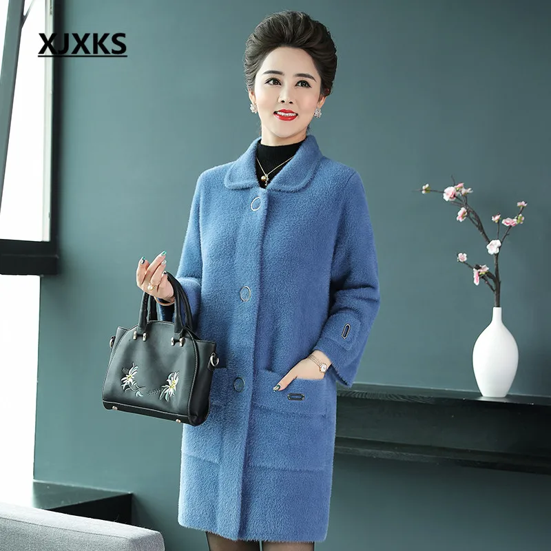 XJXKS High-end comfortable mink cashmere women's woolen coat 2019 winter new thick warm loose plus size women's long coat
XJXKS High-end comfortable mink cashmere women's woolen coat 2019 winter new thick warm loose plus size women's long coat