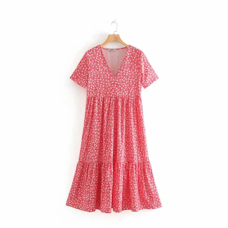 2019 new women chic v neck short sleeve pleats long dress fashion women small floral print vestidos casual loose dresses DS2655
2019 new women chic v neck short sleeve pleats long dress fashion women small floral print vestidos casual loose dresses DS2655