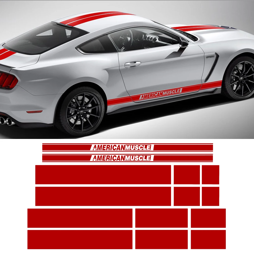 AMERICAN MUSCLE Side Door Stripes Front Rear Bumper Hood Roof Trunk Kit Graphic Decal Car Stickers for Ford Mustang 2015-2017
AMERICAN MUSCLE Side Door Stripes Front Rear Bumper Hood Roof Trunk Kit Graphic Decal Car Stickers for Ford Mustang 2015-2017