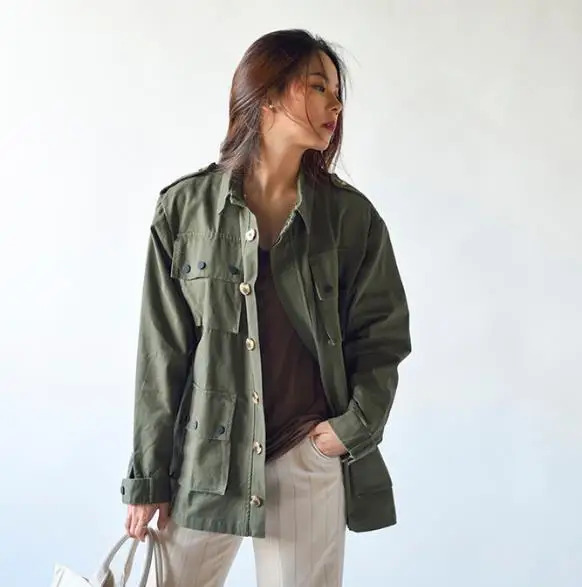 2019 New Women Spring Green Jacket Streetwear Long Sleeve Turn-down Collar Wide-waisted Single Breasted Cotton Jeans Coats
2019 New Women Spring Green Jacket Streetwear Long Sleeve Turn-down Collar Wide-waisted Single Breasted Cotton Jeans Coats