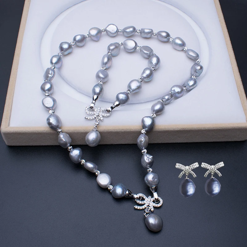 MeiBaPJ 925 Sterling Silver 11-12mm Gray Baroque Pearl Jewelry Set Necklace Bracelet and Earrings Three-piece Suite for Women
MeiBaPJ 925 Sterling Silver 11-12mm Gray Baroque Pearl Jewelry Set Necklace Bracelet and Earrings Three-piece Suite for Women