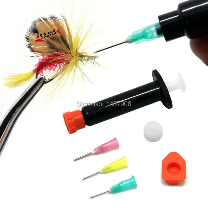 

SAMSFX Manual Fly Tying UV Epoxy Cure Glue Dispenser Dropper with Dispensing Needles Fishing Flies Head Cement Syringe Kits