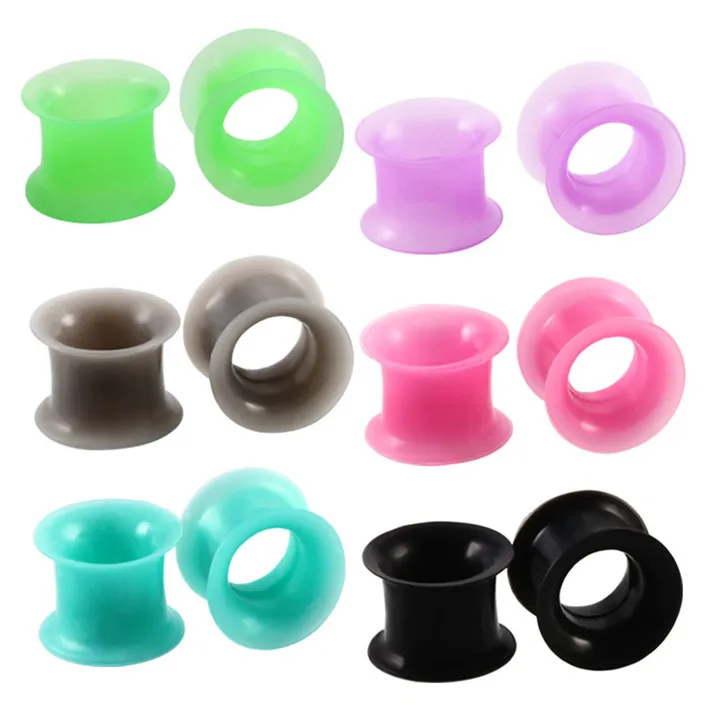 4 12pairs Silicone Piercing Ear Plugs And Tunnels Mixed Color Flexible Ear Expanders Earrings Piercing Women Fashion Body Jewelry