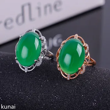 KJJEAXCMY fine jewelry 925 silver inlaid with natural green jade medulla ring with two colors optional.
KJJEAXCMY fine jewelry 925 silver inlaid with natural green jade medulla ring with two colors optional.