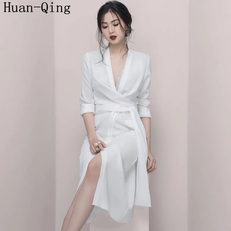 New Spring Ladies Vintage Black White Lace-up Shirt Dress Runway Womens Sexy V-Neck Single-breasted Office Work Party Dresses
New Spring Ladies Vintage Black White Lace-up Shirt Dress Runway Womens Sexy V-Neck Single-breasted Office Work Party Dresses