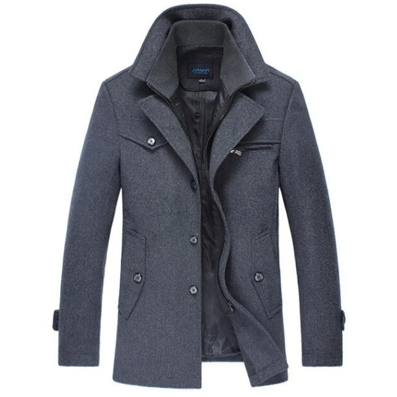 ELETOP Mens Coat Wool Jacket Single Breasted Winter Pea Coat Detachable Collar Windbreaker