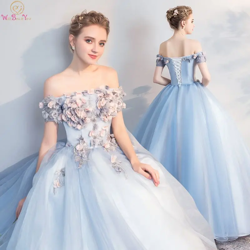Special Boat Neck Ball Gown Prom Dresses Blue Off The Shoulder Tulle Lace Up Long Elegant Lace Formal Party Dress vestido gala
Special Boat Neck Ball Gown Prom Dresses Blue Off The Shoulder Tulle Lace Up Long Elegant Lace Formal Party Dress vestido gala