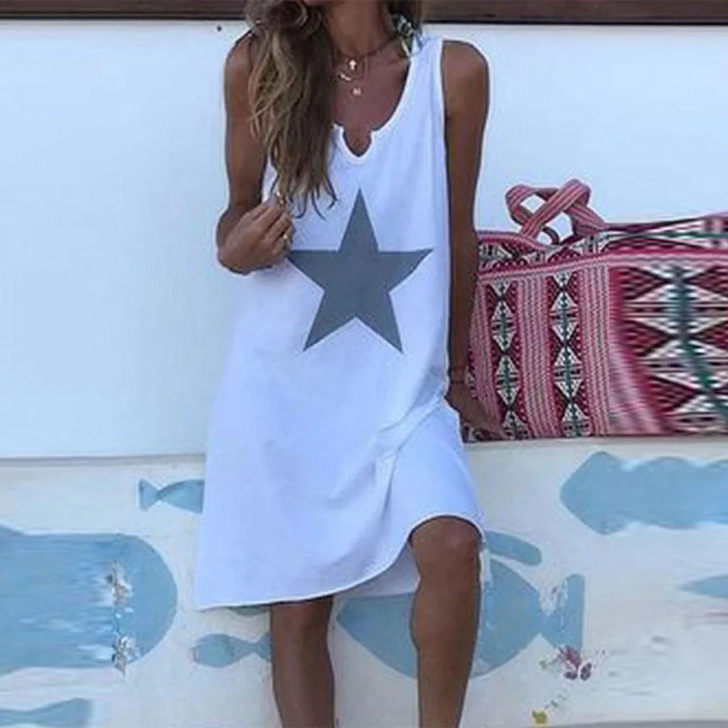 Feitong Women Bohe Summer Stars Print Mini Dress Ladies Casual V-Neck Sleeveless Loose Mini White Dresses Vestidos Verano 2019
Feitong Women Bohe Summer Stars Print Mini Dress Ladies Casual V-Neck Sleeveless Loose Mini White Dresses Vestidos Verano 2019
