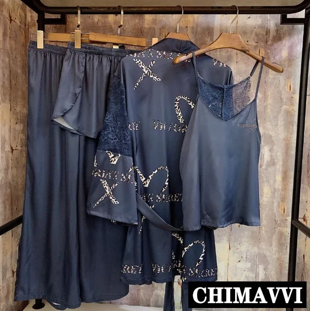 High-end Women's Letters Print Robe Sling + Trousers 4 Piece Set Sexy Pajamas Home Wear Female Long Sleeve Silk Lace Sleepwear
High-end Women's Letters Print Robe Sling + Trousers 4 Piece Set Sexy Pajamas Home Wear Female Long Sleeve Silk Lace Sleepwear