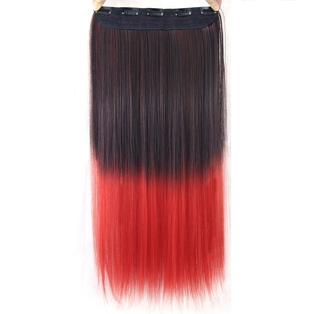 

Soowee Black To Red Synthetic Hair Straight Clip In Hair Extensions Hairpins Ombre Hair Hairclip Hair on Barrettes False Strands
