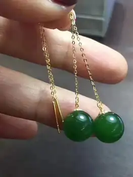 Natural Hetian jade eardrop female Gold 18 karat gold mosaic Xinjiang spinach green jade ball beads ear line authentic
Natural Hetian jade eardrop female Gold 18 karat gold mosaic Xinjiang spinach green jade ball beads ear line authentic