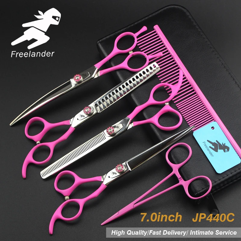 7 "Professional pet grooming kit, direct and thinning scissors and curved pieces 4 pieces.
7 "Professional pet grooming kit, direct and thinning scissors and curved pieces 4 pieces.
