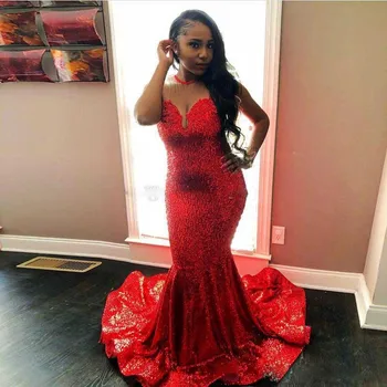 Sexy Red Sequined Mermaid Prom Dresses Long O-neck Sleeveless Sparkly Evening Party Gowns Wears Robe De Mariee
Sexy Red Sequined Mermaid Prom Dresses Long O-neck Sleeveless Sparkly Evening Party Gowns Wears Robe De Mariee