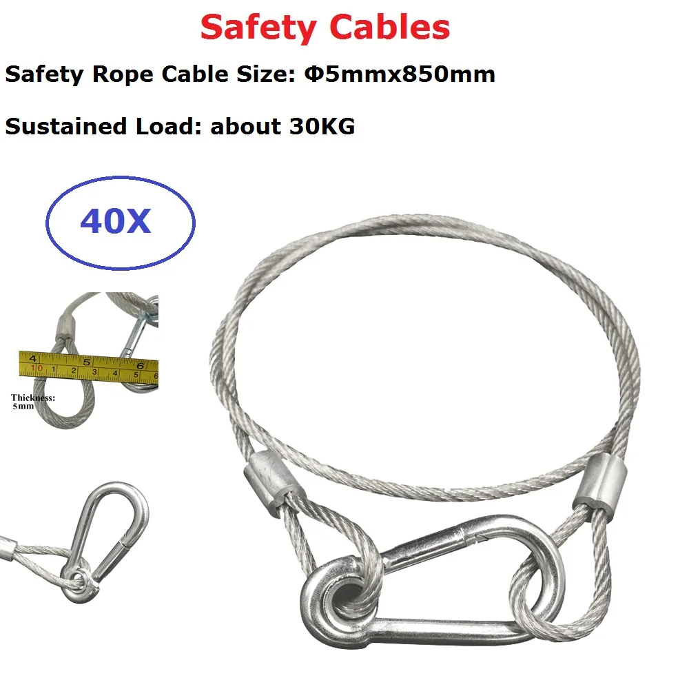 40XLot High Quality 5MM 850MM Load 30KG Steel Wire For Moving Head Lights LED Par Lights Safety Ropes Security Cables Equipment
40XLot High Quality 5MM 850MM Load 30KG Steel Wire For Moving Head Lights LED Par Lights Safety Ropes Security Cables Equipment