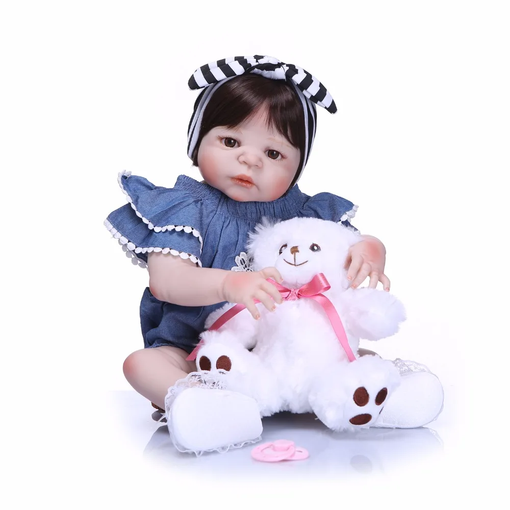 NPK brand bebes reborn 57cm lovely full silicone reborn baby girl doll with denim dress real bonecas reborn child gift
NPK brand bebes reborn 57cm lovely full silicone reborn baby girl doll with denim dress real bonecas reborn child gift