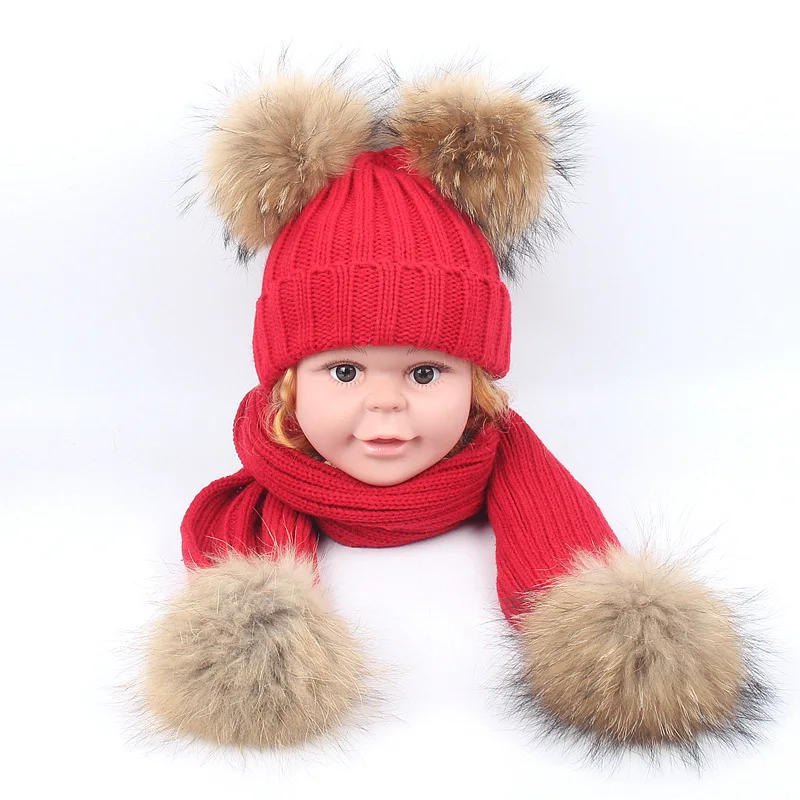 Baby Kids Double Real Fur Pompom Ball Knit Beanie Hats Scarf Set Suit Scarves For Children Boys Girls Winter Warm Head Accessori
Baby Kids Double Real Fur Pompom Ball Knit Beanie Hats Scarf Set Suit Scarves For Children Boys Girls Winter Warm Head Accessori