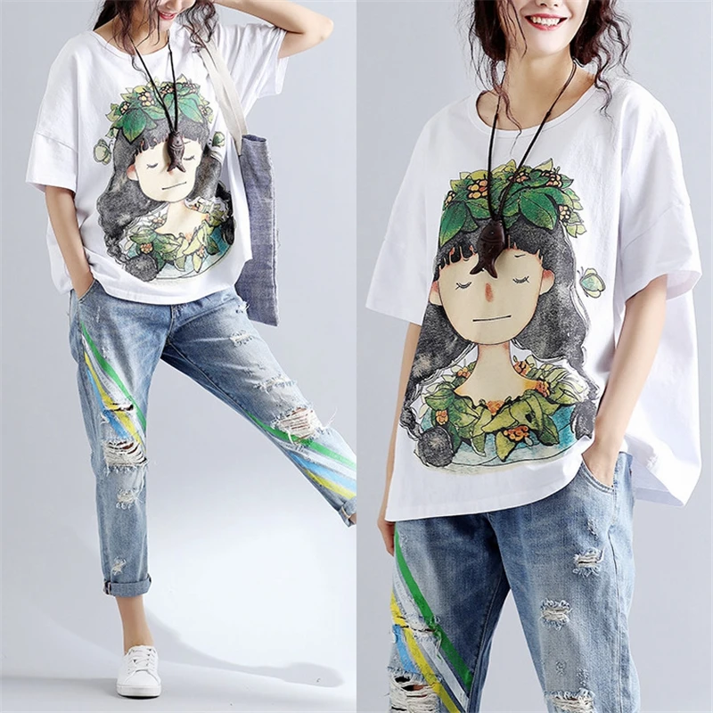 Women 2019 Summer Fashion Brand Korea Style Cartoon Wreath Girl Print Short Sleeve O-neck T-shirt Female Casual White Tshirt Tee
Women 2019 Summer Fashion Brand Korea Style Cartoon Wreath Girl Print Short Sleeve O-neck T-shirt Female Casual White Tshirt Tee