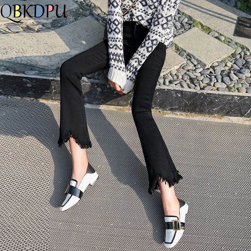 High Waist black flare Tassel Jeans Woman Thin Fringed Edges Ankle trousers Horn high waist skinny bell bottom Denim Pant Female
High Waist black flare Tassel Jeans Woman Thin Fringed Edges Ankle trousers Horn high waist skinny bell bottom Denim Pant Female