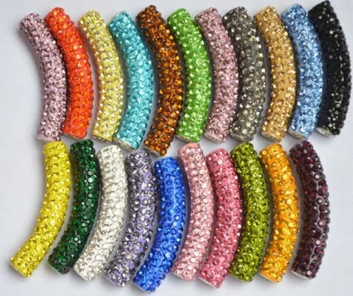 Lowest Price!free shipping 50*10mm Mixed 15 Color In Ramdom Clay long bending tube beads charms for bracelet crystal n4324 | Украшения и