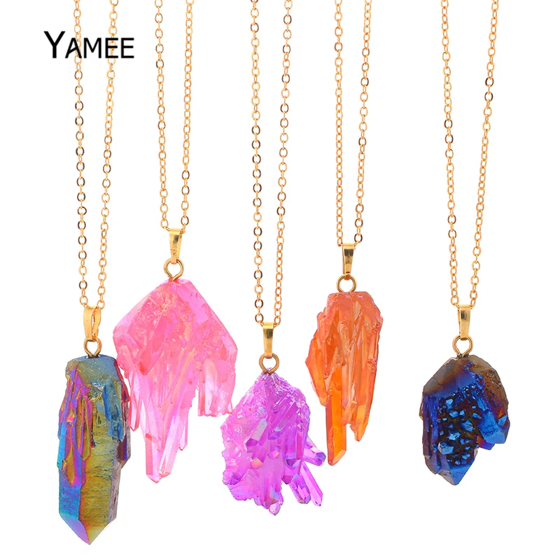 2017 Natural Aura Crystal Pendant Necklace for Women Titanium Rainbow Purple Quartz Point Cluster Necklace Natural Stone Jewelry
2017 Natural Aura Crystal Pendant Necklace for Women Titanium Rainbow Purple Quartz Point Cluster Necklace Natural Stone Jewelry