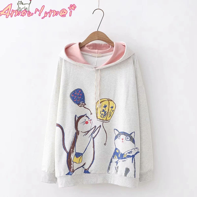 Autumn Cute Cartoon Cat Graffiti Print Long Sleeve Hooded Sweatshirt Mori Girl Pullover
Autumn Cute Cartoon Cat Graffiti Print Long Sleeve Hooded Sweatshirt Mori Girl Pullover