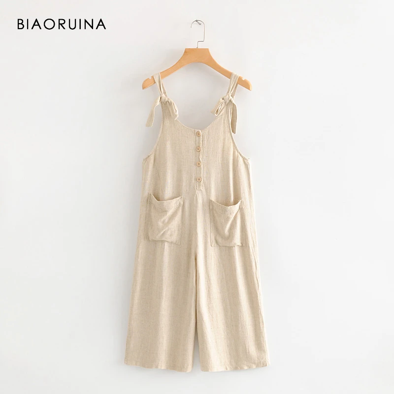 BIAORUINA Women Cotton Linen Solid Sleeveless Jumpsuit Female Fashion Loose Wode Leg Jumpsuits Single Breasted Backless Jumpsuit
BIAORUINA Women Cotton Linen Solid Sleeveless Jumpsuit Female Fashion Loose Wode Leg Jumpsuits Single Breasted Backless Jumpsuit