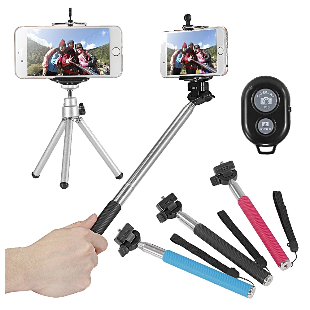 AAAE Top Selfie Stick Kit 4-in-1 + Clip Phone + Bluetooth + Tripod Tripod Mini - Black/BLue/Rose red
AAAE Top Selfie Stick Kit 4-in-1 + Clip Phone + Bluetooth + Tripod Tripod Mini - Black/BLue/Rose red
