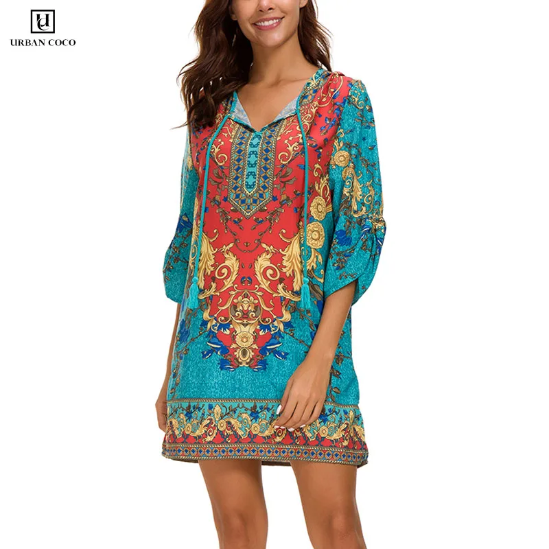 Urban CoCo Women Boho Bohemian Neck Tie Vintage Printed Ethnic Style Summer Shift Dress
Urban CoCo Women Boho Bohemian Neck Tie Vintage Printed Ethnic Style Summer Shift Dress