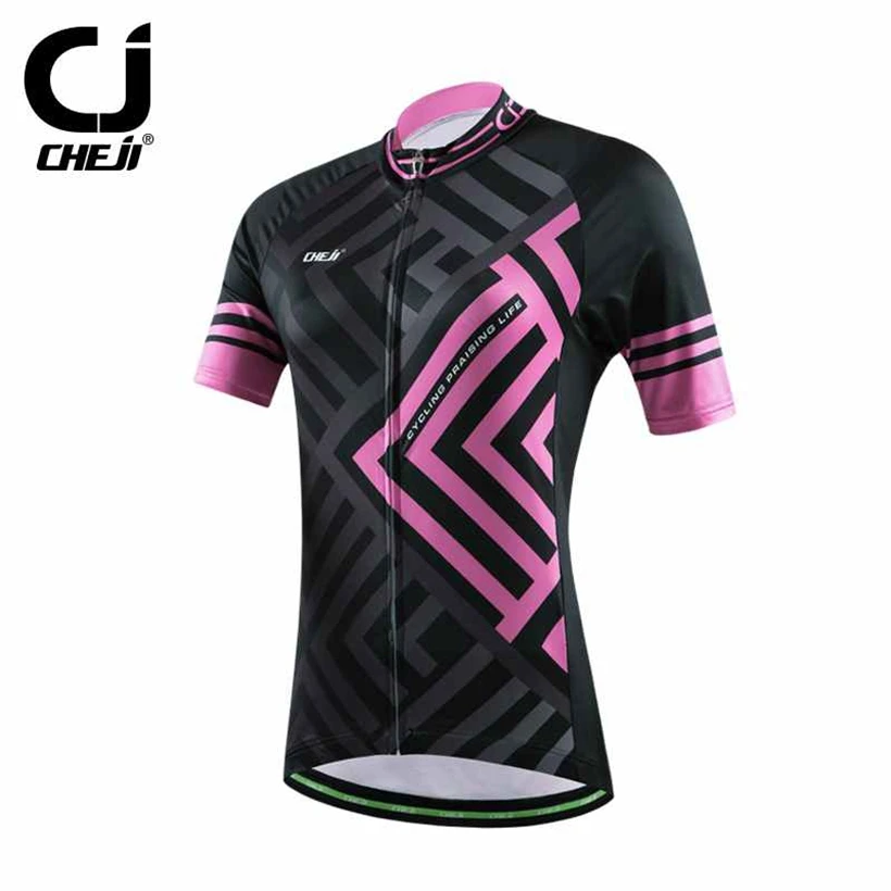 

2016 CHEJI Black Pink ropa Ciclismo Women Sport Cycling Jersey lady Cycle Clothing Wear Bike Short Sleeve Jersey Top