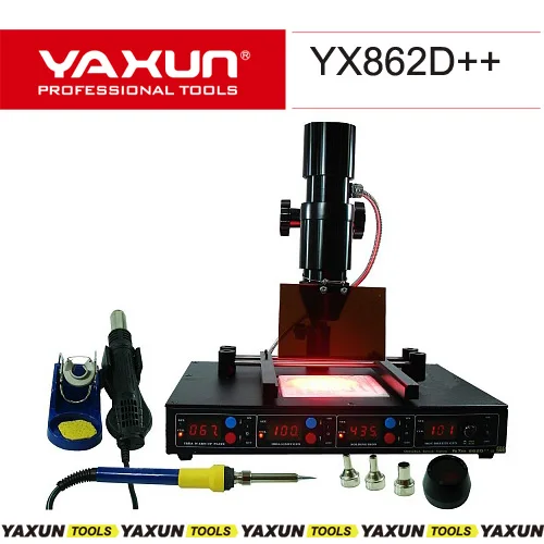 YAXUN 862D++ BGA SMD IRDA infrared station with hot air gun / soldering iron / preheating plate,rework soldering station
YAXUN 862D++ BGA SMD IRDA infrared station with hot air gun / soldering iron / preheating plate,rework soldering station