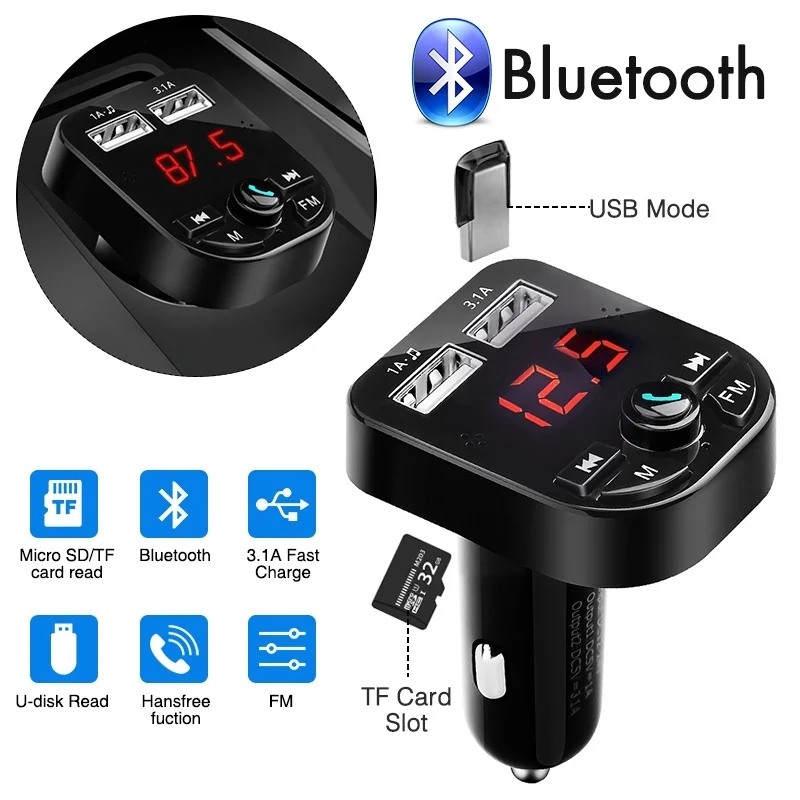 For redmi 7 huawei 3.1A Charger Car Bluetooth FM Transmitter Wireless Handsfree LED MP3 Player USB Charger Dual USB TF Modulator
For redmi 7 huawei 3.1A Charger Car Bluetooth FM Transmitter Wireless Handsfree LED MP3 Player USB Charger Dual USB TF Modulator