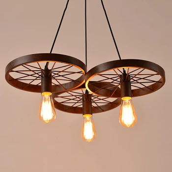 

Loft Retro Restaurant Bar Pendant Lamps American country wrought iron chandeliers industrial style wheels