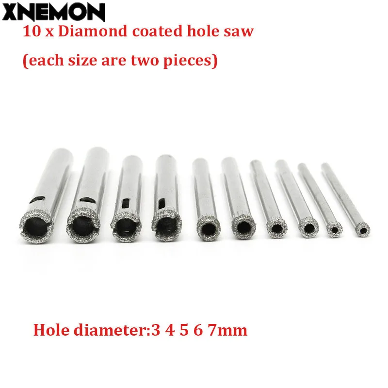 XNEMON 10pcs/set Diamond Coated Hole Saw Granite Glass Tile Marble Core Drill Bits 3mm 4mm 5mm 6mm 7mm 2pcs Each Size
XNEMON 10pcs/set Diamond Coated Hole Saw Granite Glass Tile Marble Core Drill Bits 3mm 4mm 5mm 6mm 7mm 2pcs Each Size