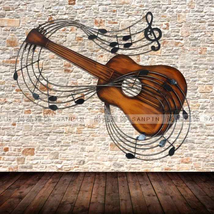 

American country antique wrought iron wall hangings guitar instrument living room wall hangings restaurant club bar