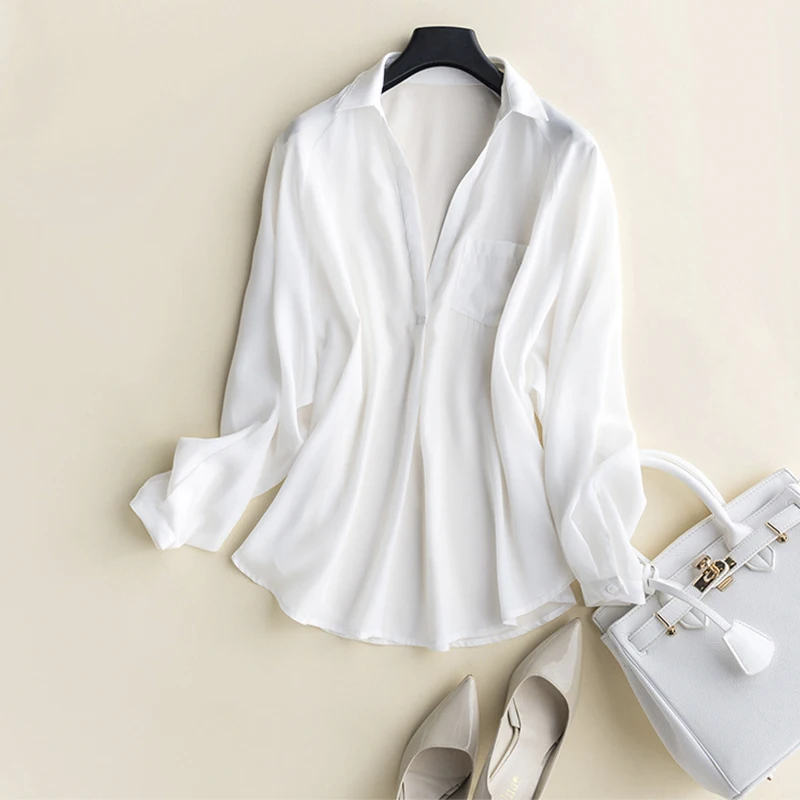2019 New work commute sexy deep V collar sexy long sleeve loose 100 % silk pure white comfortable blouse office worker
2019 New work commute sexy deep V collar sexy long sleeve loose 100 % silk pure white comfortable blouse office worker