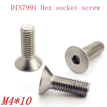 50pcs/lot DIN7991 M4*10 m4x10 A2 stainless steel Hex socket flat head countersunk screw