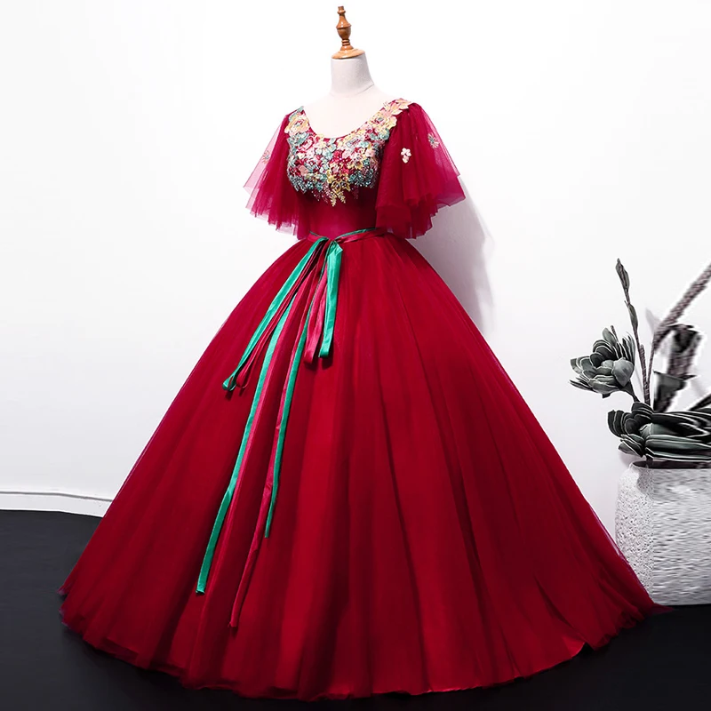 Платье Quinceanera винно красное с вышивкой 15 аппликаций 16 бальных нарядов Вечерние