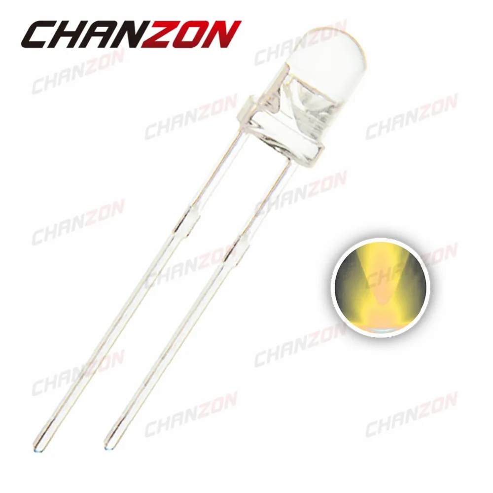 CHANZON 100 шт. прозрачные линзы LED 3 мм теплый белый круглый верх Прозрачный Ультра