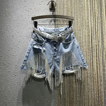 Top quality summer new design rhinestone tassel chain women shorts denim hole solid blue night club sexy shorts
Top quality summer new design rhinestone tassel chain women shorts denim hole solid blue night club sexy shorts
