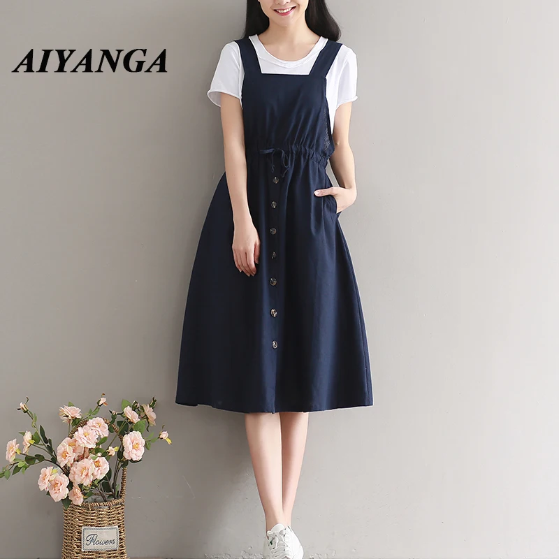 Summer Dress 2019 Strap Single-breasted Cotton Overall Short Dress Women Casual Slim Waist Sleeveless Dresses Femme
Summer Dress 2019 Strap Single-breasted Cotton Overall Short Dress Women Casual Slim Waist Sleeveless Dresses Femme