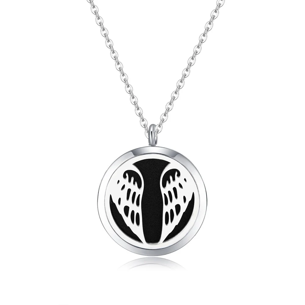 

10pcs 30mm Silver Color Angel wings Aromatherapy / Essential Oils surgical 316L Stainless Steel Diffuser Locket Necklace