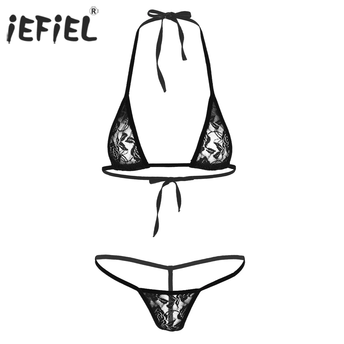 Women Lingerie Set Lace See Through Transparent Sheer Halterneck Mini Bikini Bra Top with T-back Briefs String Homme Tracksuit
Women Lingerie Set Lace See Through Transparent Sheer Halterneck Mini Bikini Bra Top with T-back Briefs String Homme Tracksuit