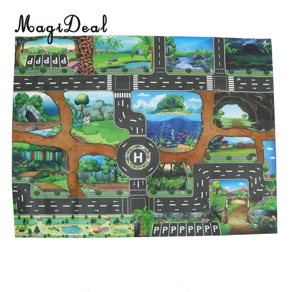 Dinosaur World Traffic Road Carpet Playmat Rug For Cars & Train Game Toys Baby Children Educational Play Mat For Play Game